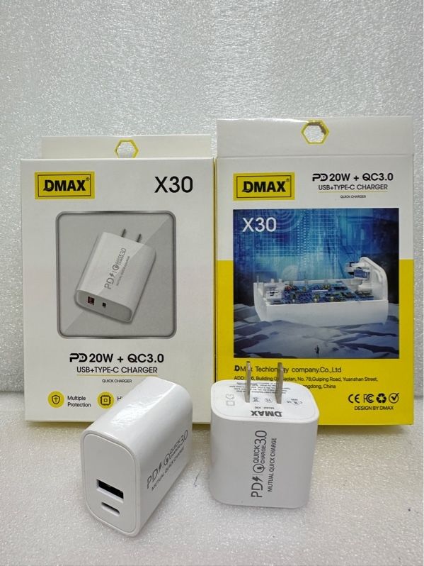 Cóc Sạc Dmax - X30 - PD20W - Cổng C + USB (chân dẹt) (sl10-1/20-2/50-3)