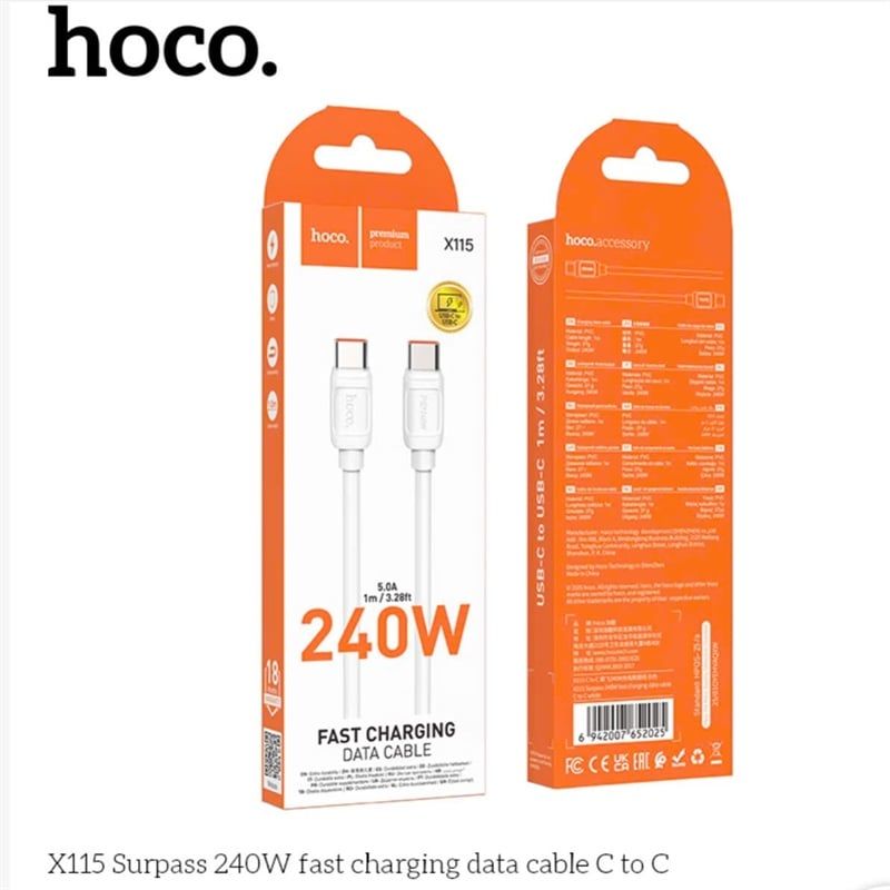 Cáp Sạc Nhanh C2C - Hoco X115 - PD240W - 1m (sl20-1/30-2/50-3)