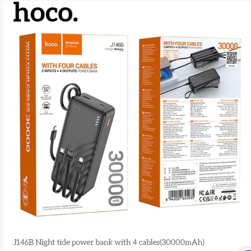 Pin Dự Phòng 30000mAh - Hoco J146B - Kèm 3 Dây