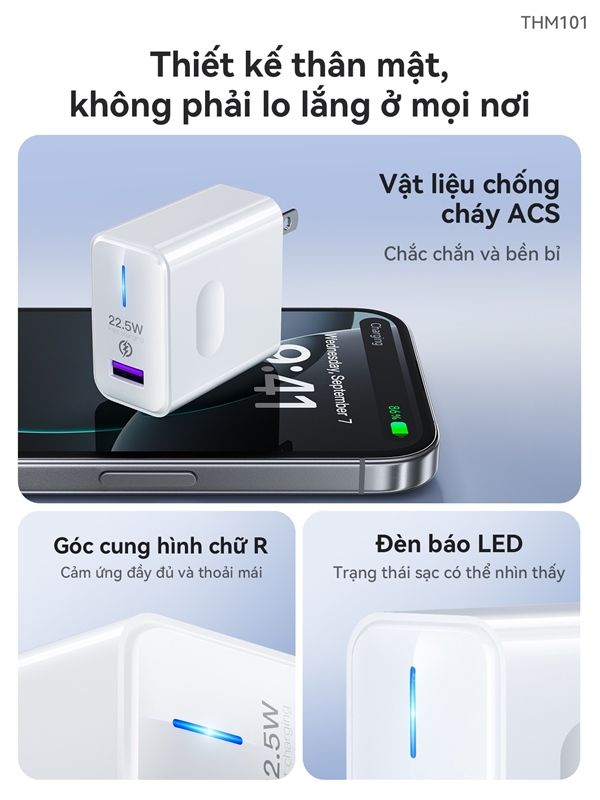 Sạc Bộ Hoco THM101 - 22.5W/ QC3.0/ Vooc - Iphone/ USB.IP