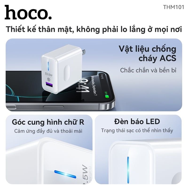 Cóc Sạc Hoco THM101 - 22.5W / QC3.0 / Vooc - Sạc Nhanh / Led