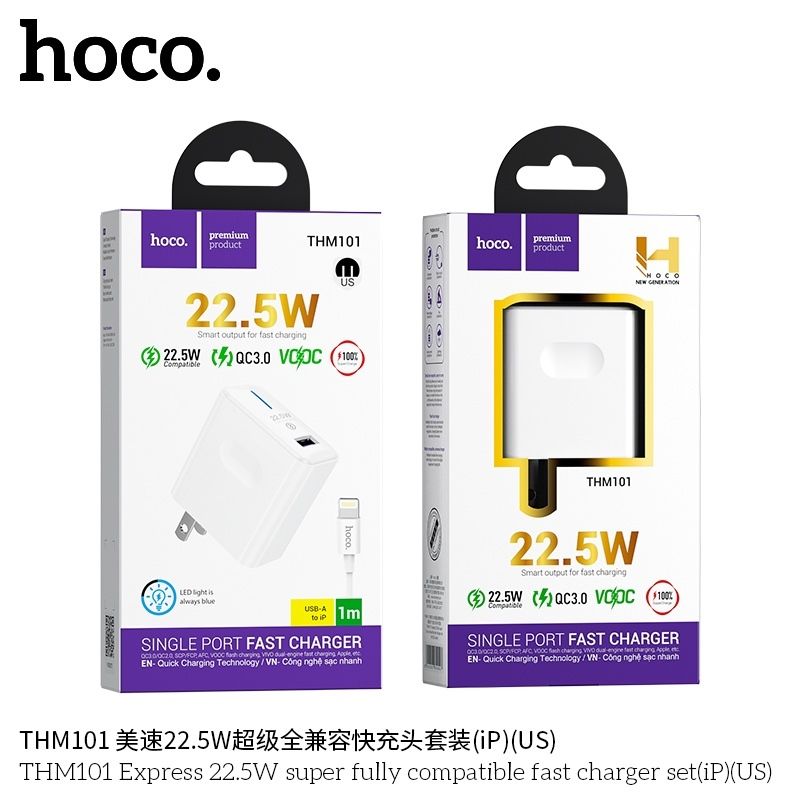 Sạc Bộ Hoco THM101 - 22.5W/ QC3.0/ Vooc - Iphone/ USB.IP