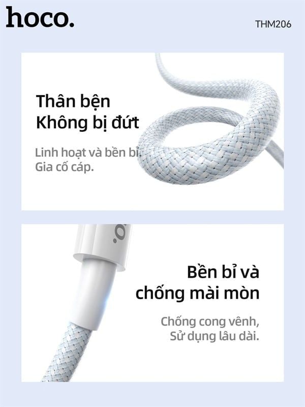 Cáp Sạc PD60W C2C - Hoco THM206 - Dù 0.25m