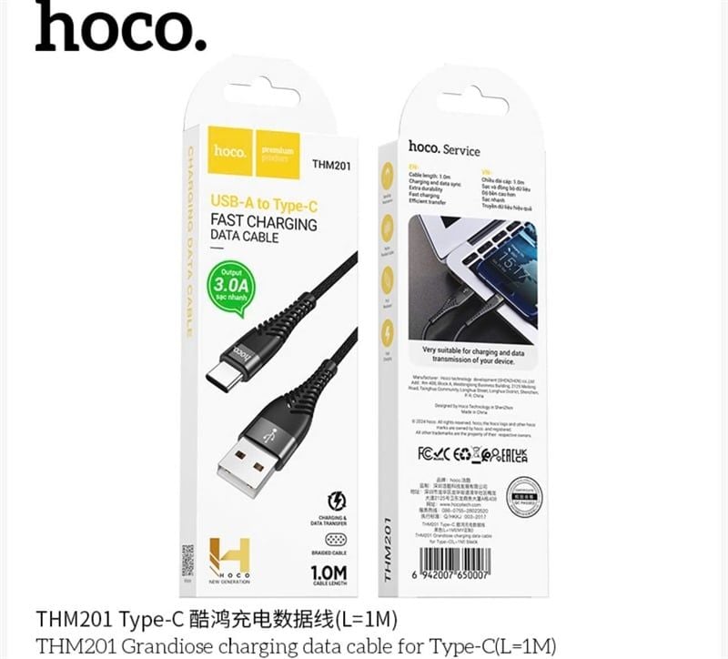 Cáp Sạc USB.C - Hoco THM201 - dù 1m (sl20-1/30-2/50-3)
