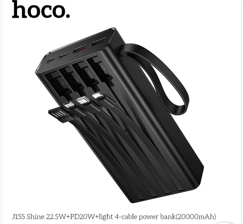 Pin Dự Phòng 20000mAh - Hoco J155 - Kèm 3 Dây - Có Đèn