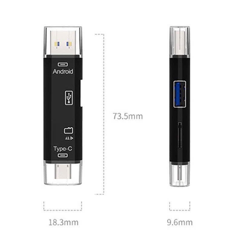 Đầu Lọc Thẻ Nhớ OTG 5in1 D-188 - Đầu Type C 3.1/ USB 2.0/ Micro USB - Hỗ Trợ Chức Năng OTG