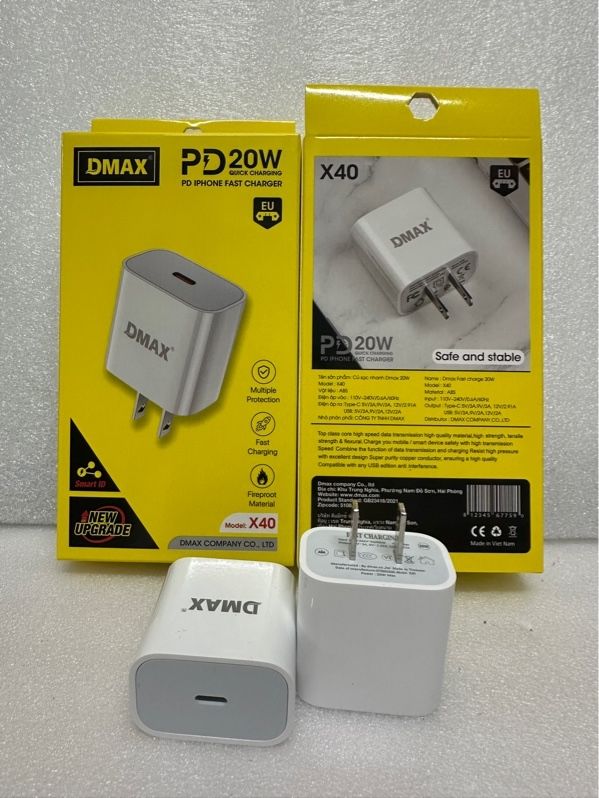 Cóc Sạc Dmax - X40 - PD20W- cổng C (chân dẹt) (sl10-1/20-2/50-3)