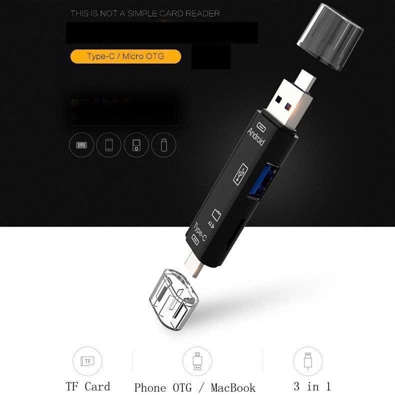 Đầu Lọc Thẻ Nhớ OTG 5in1 D-188 - Đầu Type C 3.1/ USB 2.0/ Micro USB - Hỗ Trợ Chức Năng OTG
