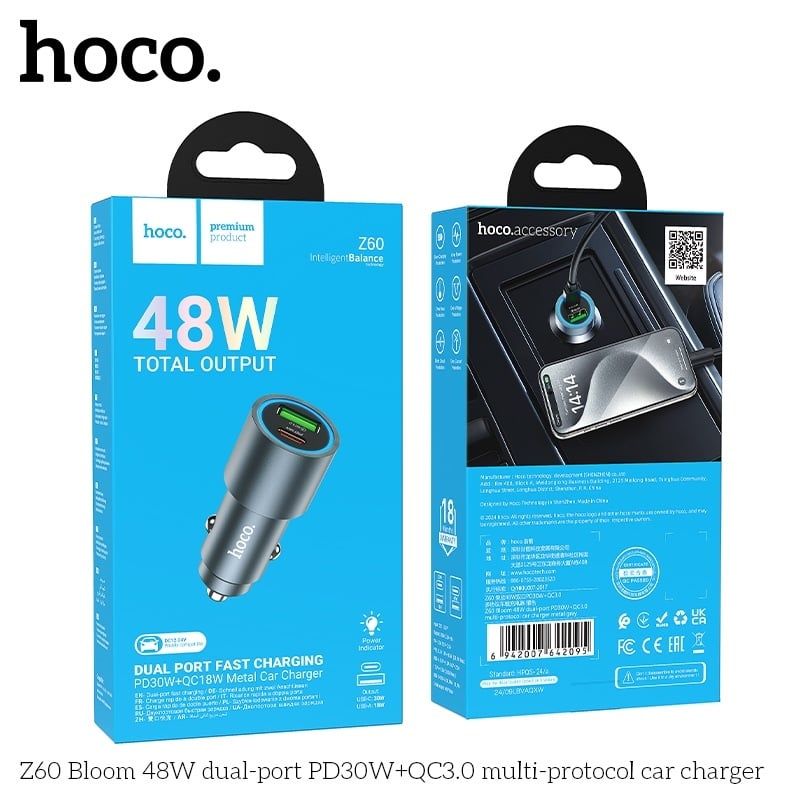 Cóc Sạc Xe Ô Tô - Hoco Z60 - 48W ( SL5-2/10-4)