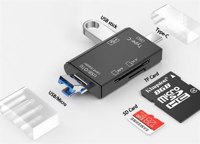 Đầu Lọc Thẻ Đa Năng OTG 6in1 - ATUD-05 - Đọc Thẻ/ Cáp Chuyển OTG Hỗ Trợ Đầu Micro + Type C