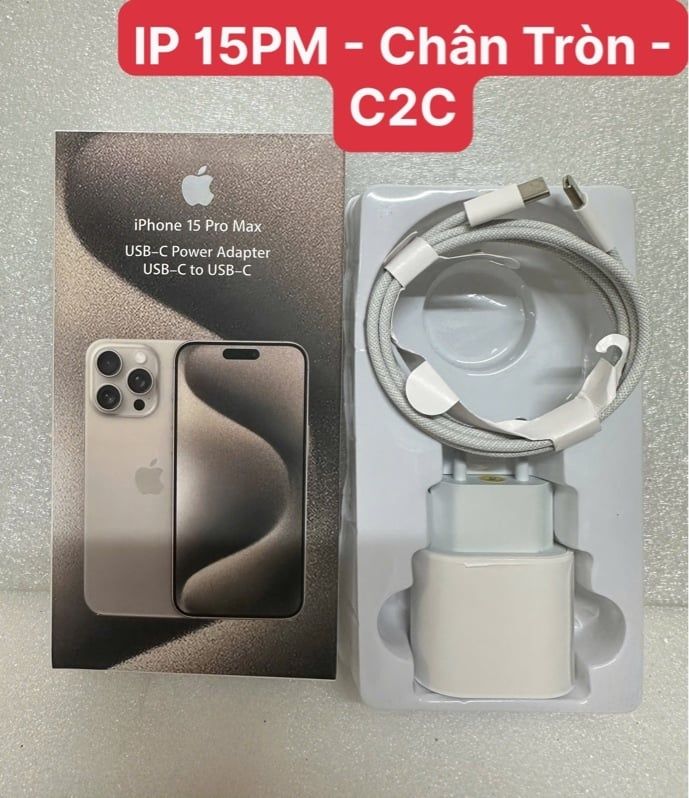 Sạc Bộ C2C : Iphone 15 Pro Max - C to C / IP 15PM - Cáp Dù + Chân Tròn (sl10-1/20-2/50-4)