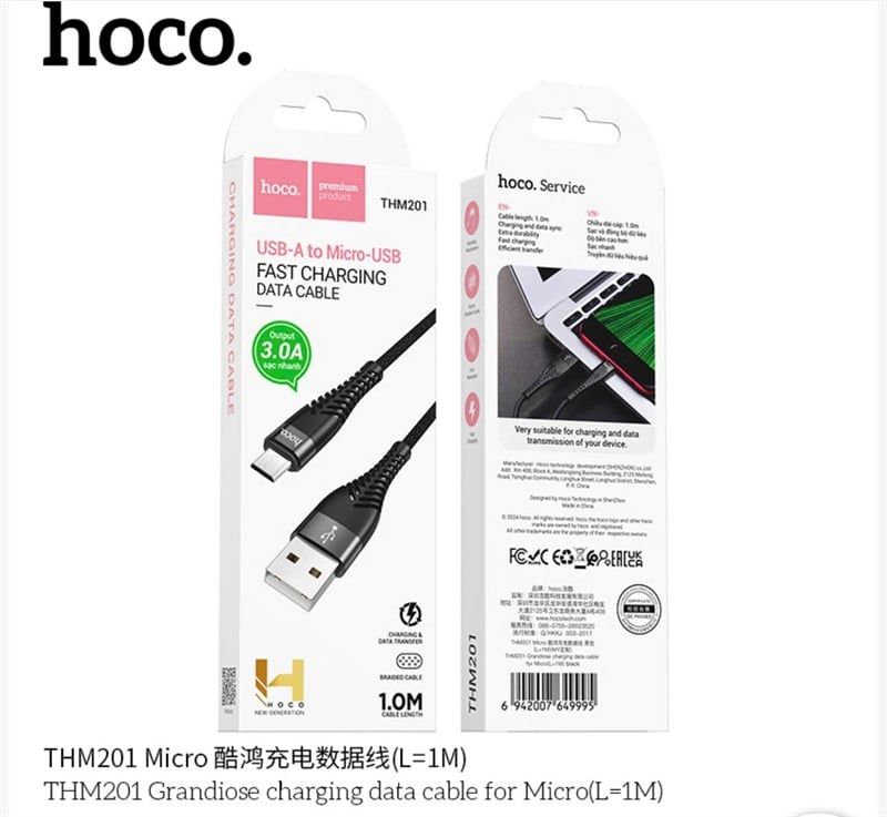 Cáp Sạc USB.MICRO - Hoco THM201 - dù 1m (sl20-1/30-2/50-3)