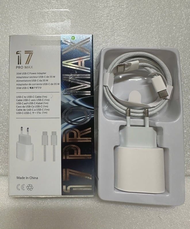 Sạc Bộ C2C : Iphone 17 Pro Max 35W - C to C / IP 17PM - Cáp Dù + Chân Tròn (sl10-1/20-2/50-4)