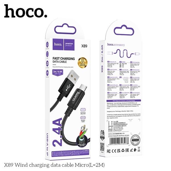 Cáp Sạc USB.MICRO - Hoco X89 - dù 2m (sl20-1/30-2/50-3)
