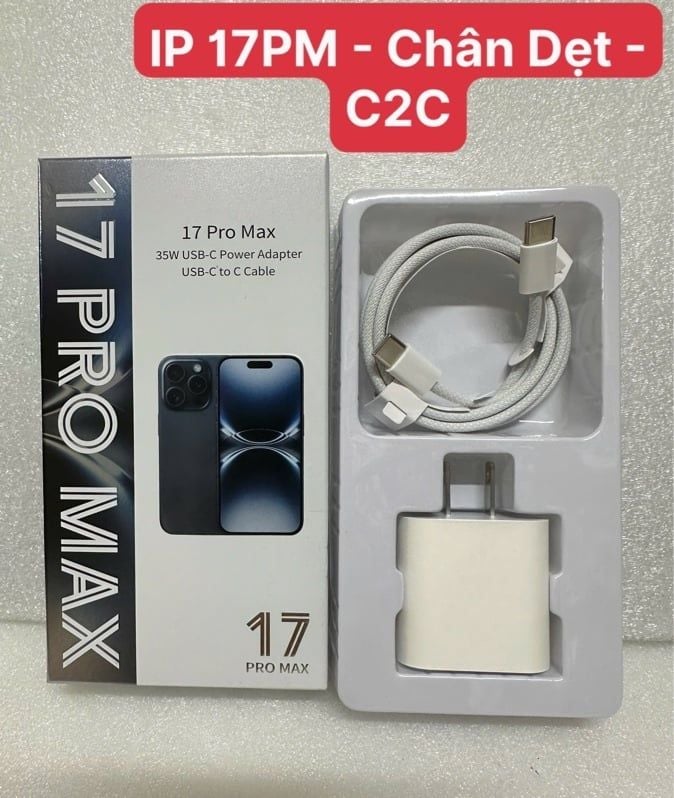 Sạc Bộ C2C : Iphone 17 Pro Max 35W - C to C / IP 17PM - Cáp Dù + Chân Dẹt (sl10-1/20-2/50-4)
