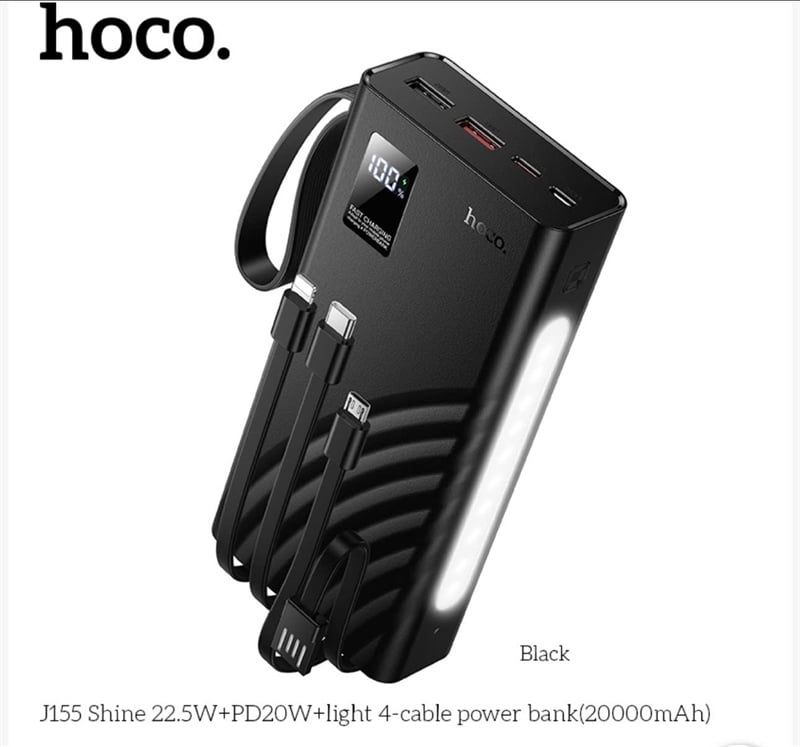 Pin Dự Phòng 20000mAh - Hoco J155 - Kèm 3 Dây - Có Đèn