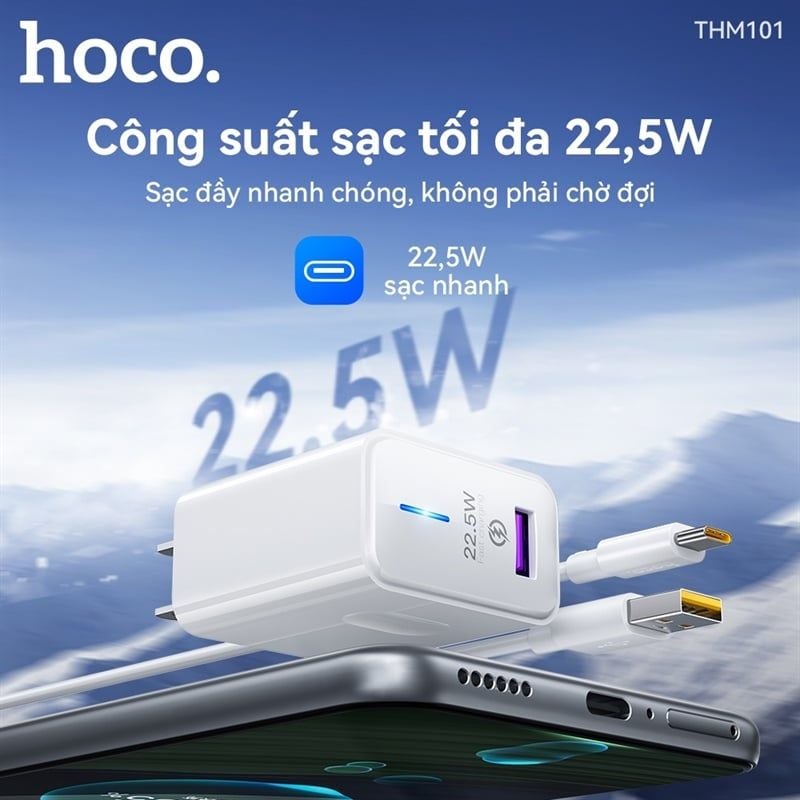 Cóc Sạc Hoco THM101 - 22.5W / QC3.0 / Vooc - Sạc Nhanh / Led