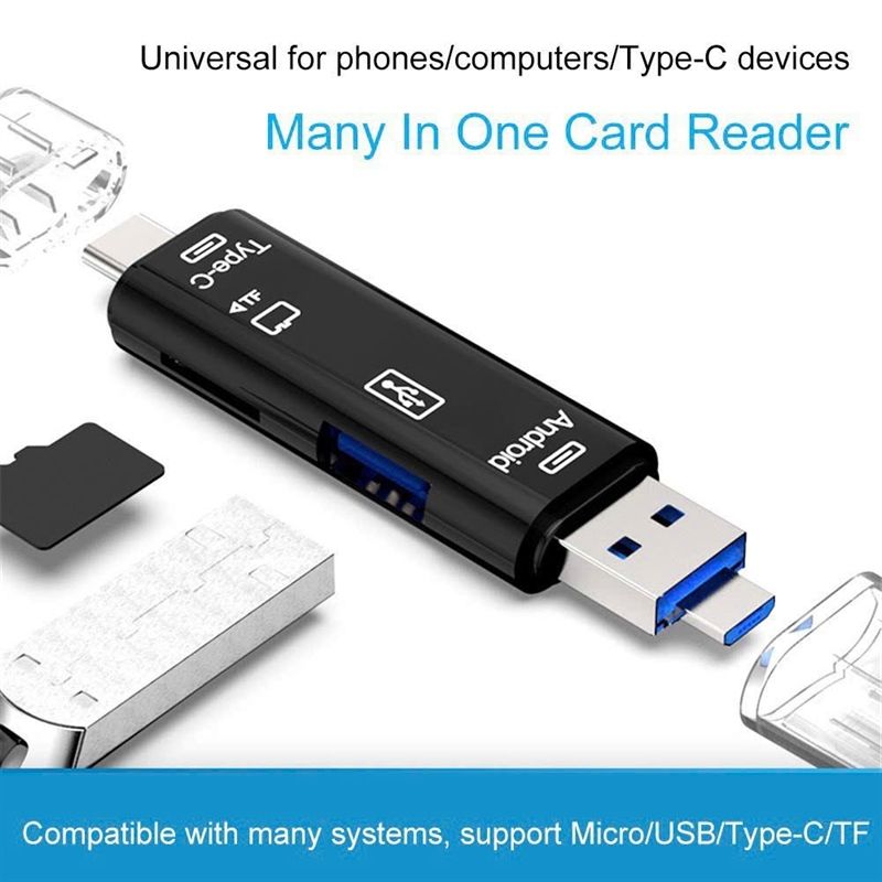 Đầu Lọc Thẻ Nhớ OTG 5in1 D-188 - Đầu Type C 3.1/ USB 2.0/ Micro USB - Hỗ Trợ Chức Năng OTG