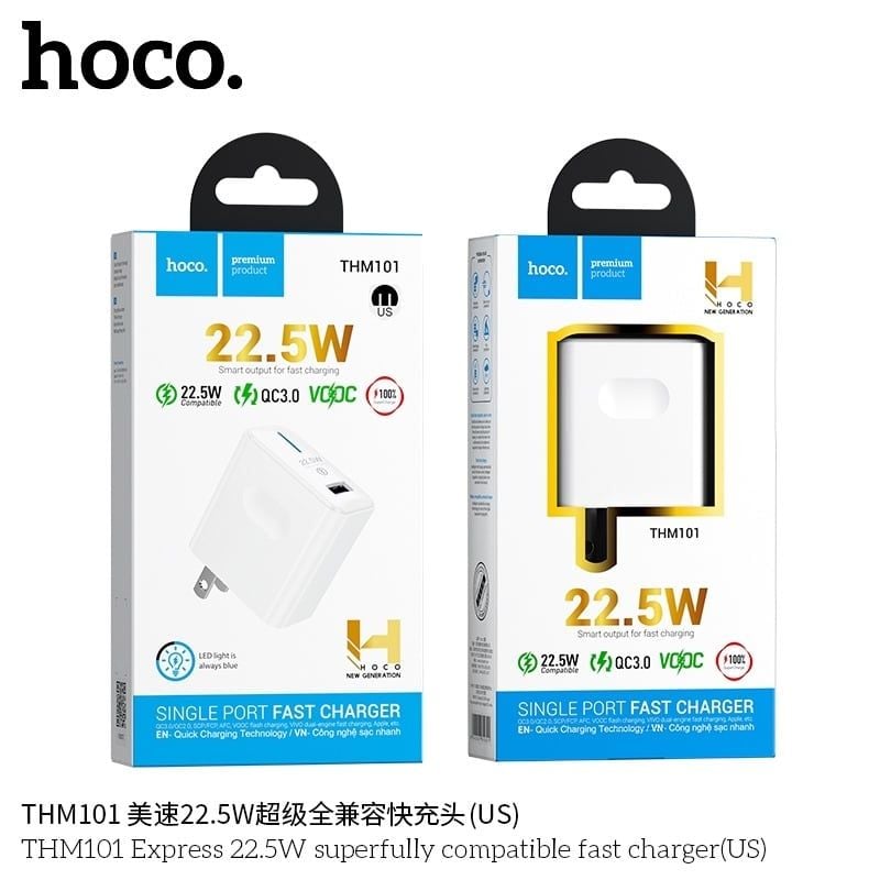 Cóc Sạc Hoco THM101 - 22.5W / QC3.0 / Vooc - Sạc Nhanh / Led
