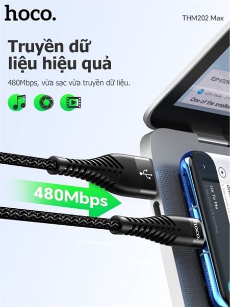 Cáp Sạc USB.C - Hoco THM202 Max - Dù 2m