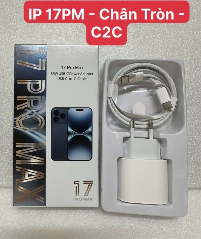 Sạc Bộ C2C : Iphone 17 Pro Max 35W - C to C / IP 17PM - Cáp Dù + Chân Tròn (sl10-1/20-2/50-4)