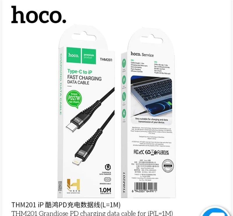 Cáp Sạc PD27W - C.Iphone - Hoco THM201 - dù 1m (sl5-2/10-3/20-5)