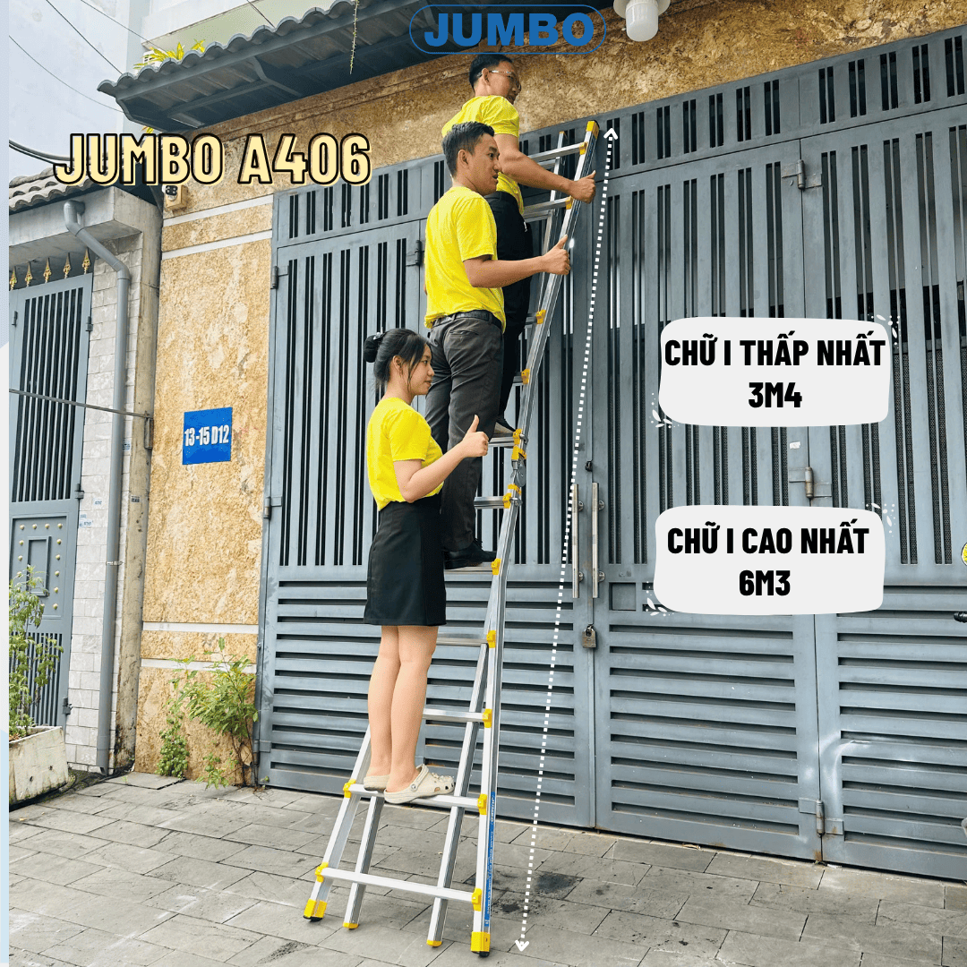  Thang nhôm rút lồng JUMBO A406, chữ A cao nhất 3.15m 