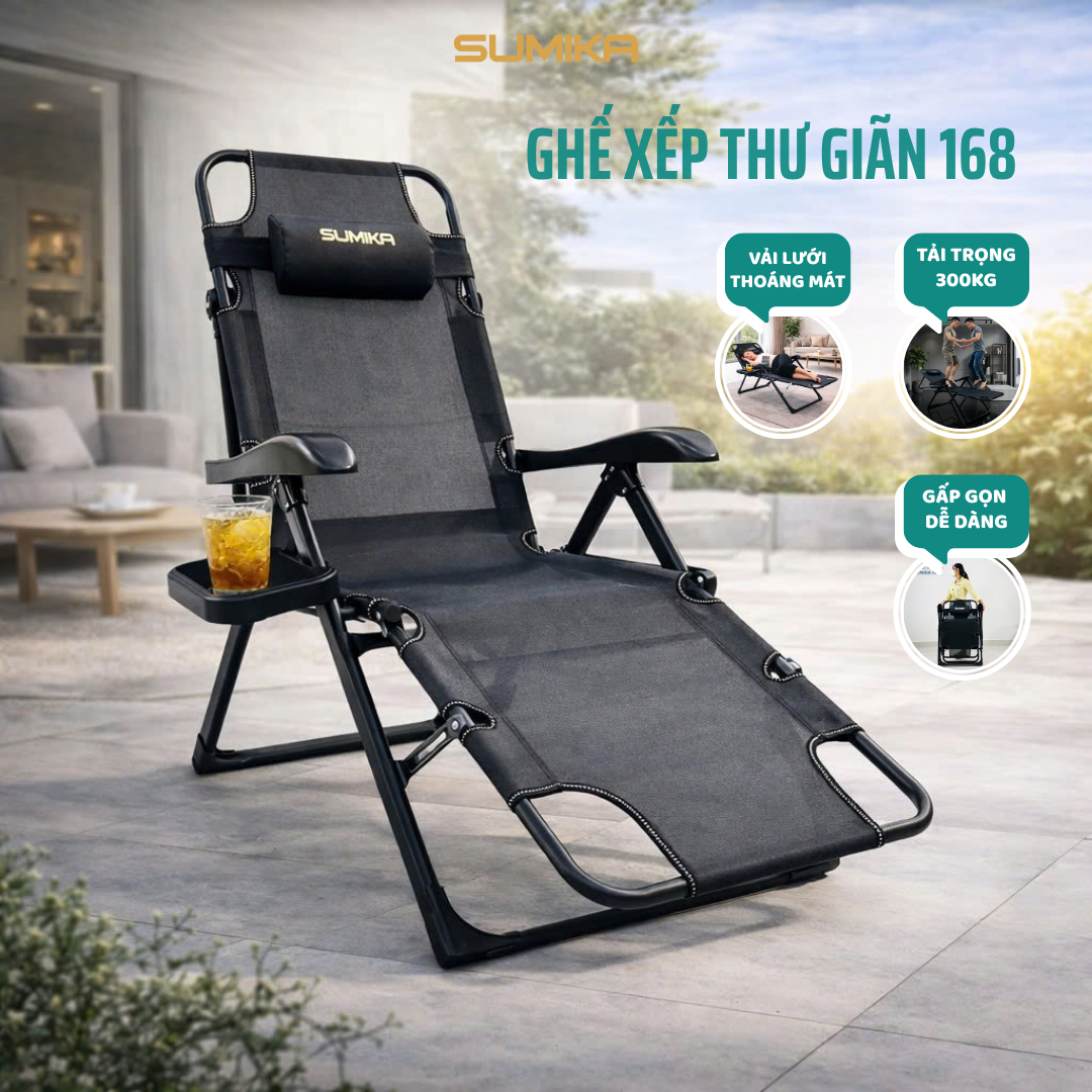  Ghế Xếp Thư Giãn SUMIKA 168, Vải Lưới Thoáng Mát, Điều Chỉnh 7 Cấp Độ, Tải Trọng 300kg 