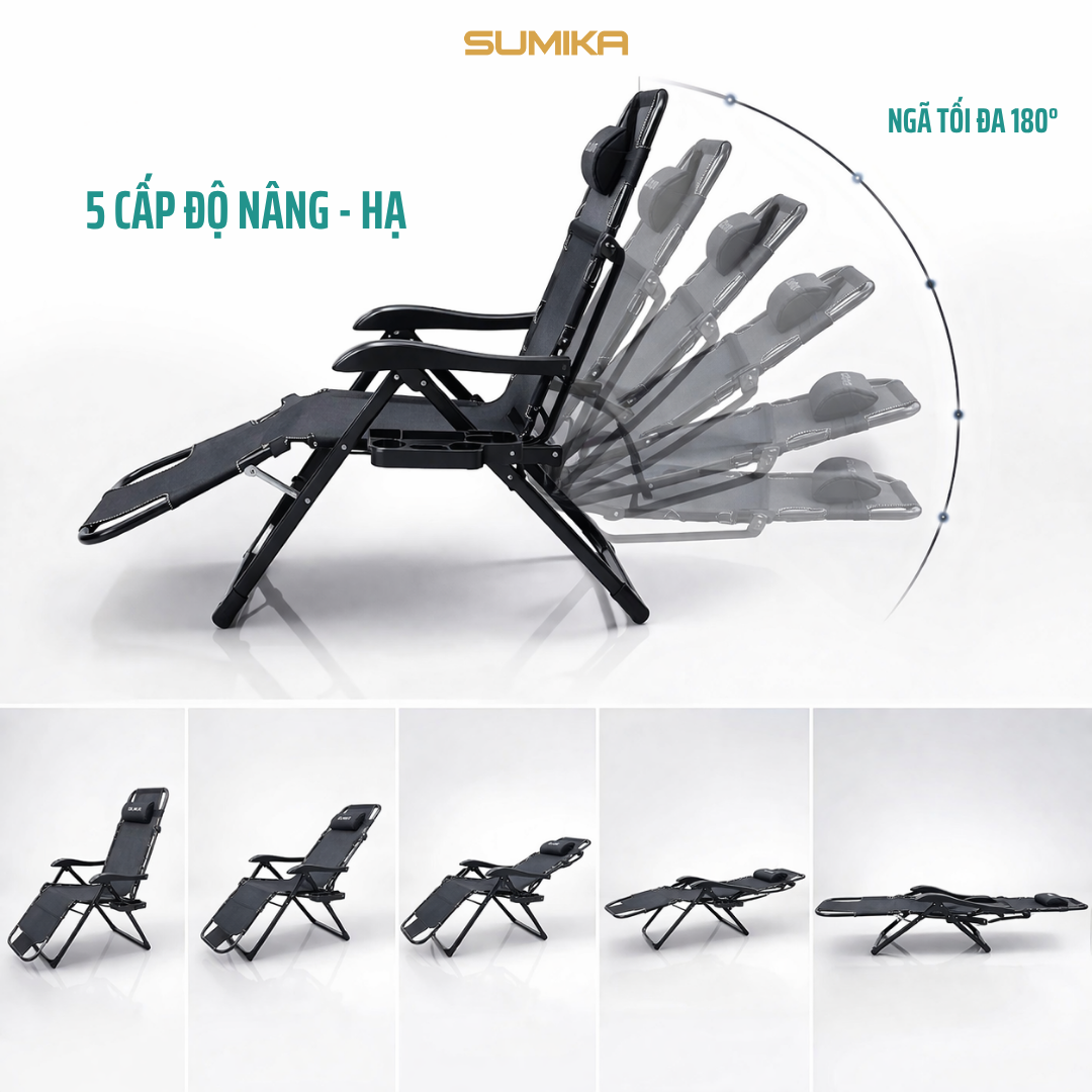  Ghế Xếp Thư Giãn SUMIKA 168, Vải Lưới Thoáng Mát, Điều Chỉnh 7 Cấp Độ, Tải Trọng 300kg 