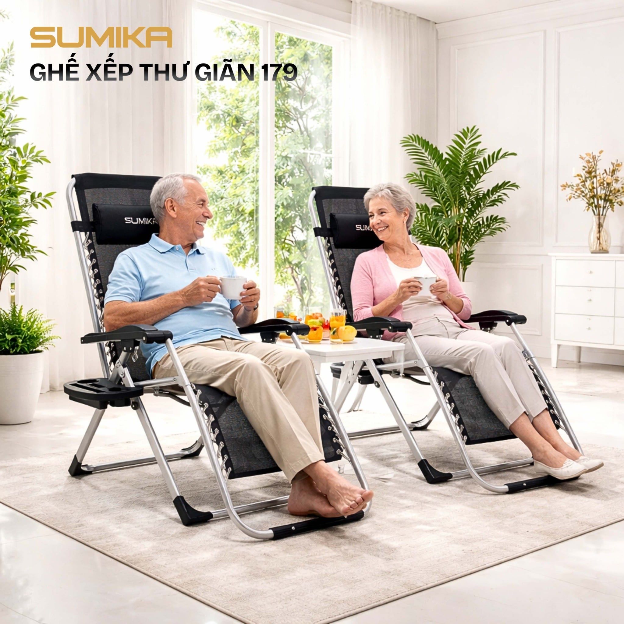  Ghế xếp thư giãn Sumika 179, lưới đen, khung xám 