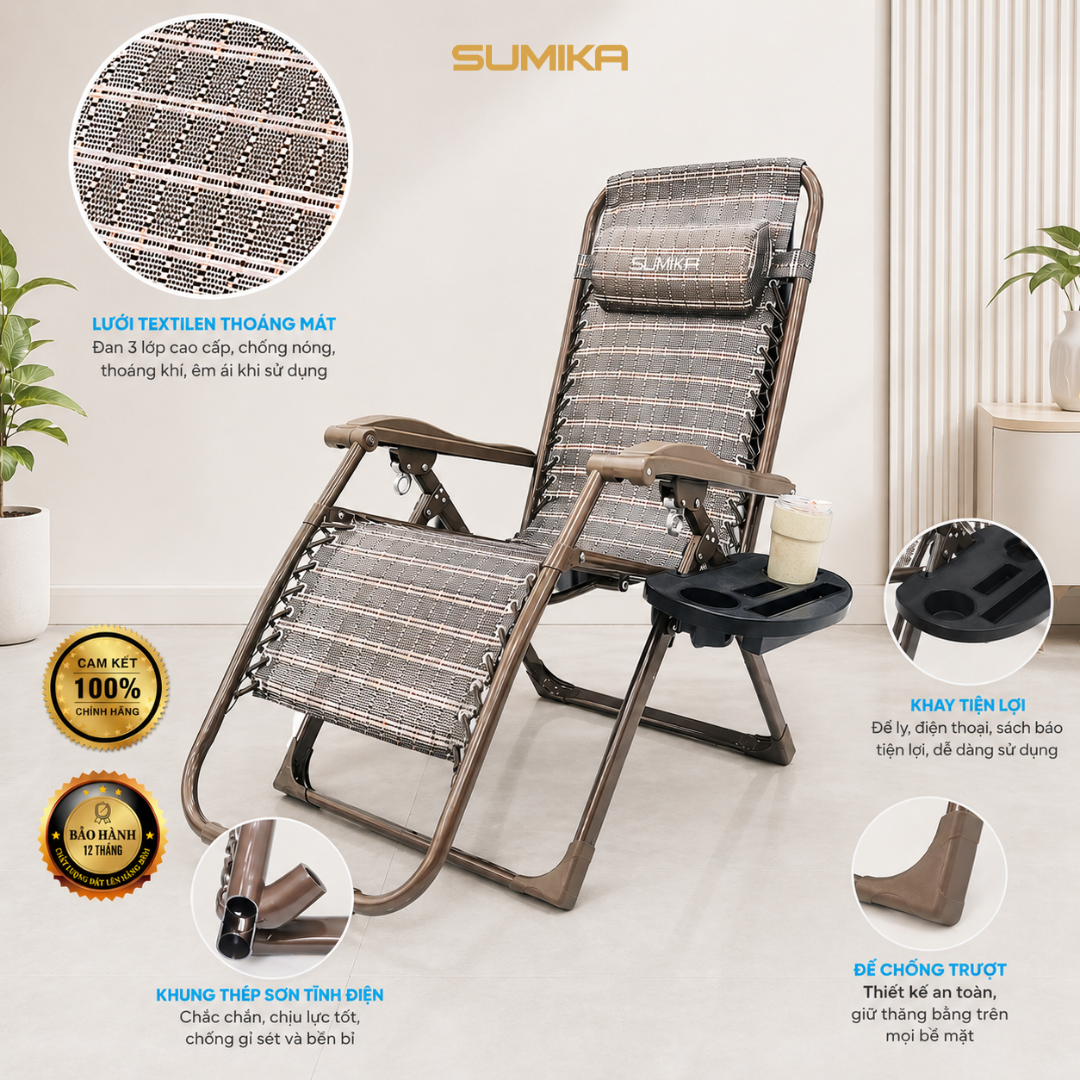  Ghế xếp thư giãn Sumika 179 NEW, tải trọng 300kg 