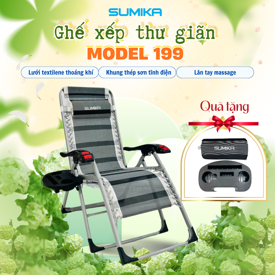  Ghế Xếp Thư Giãn SUMIKA 199, Vải Lưới Textilene Thoáng Khí, Khóa Kim Loại 