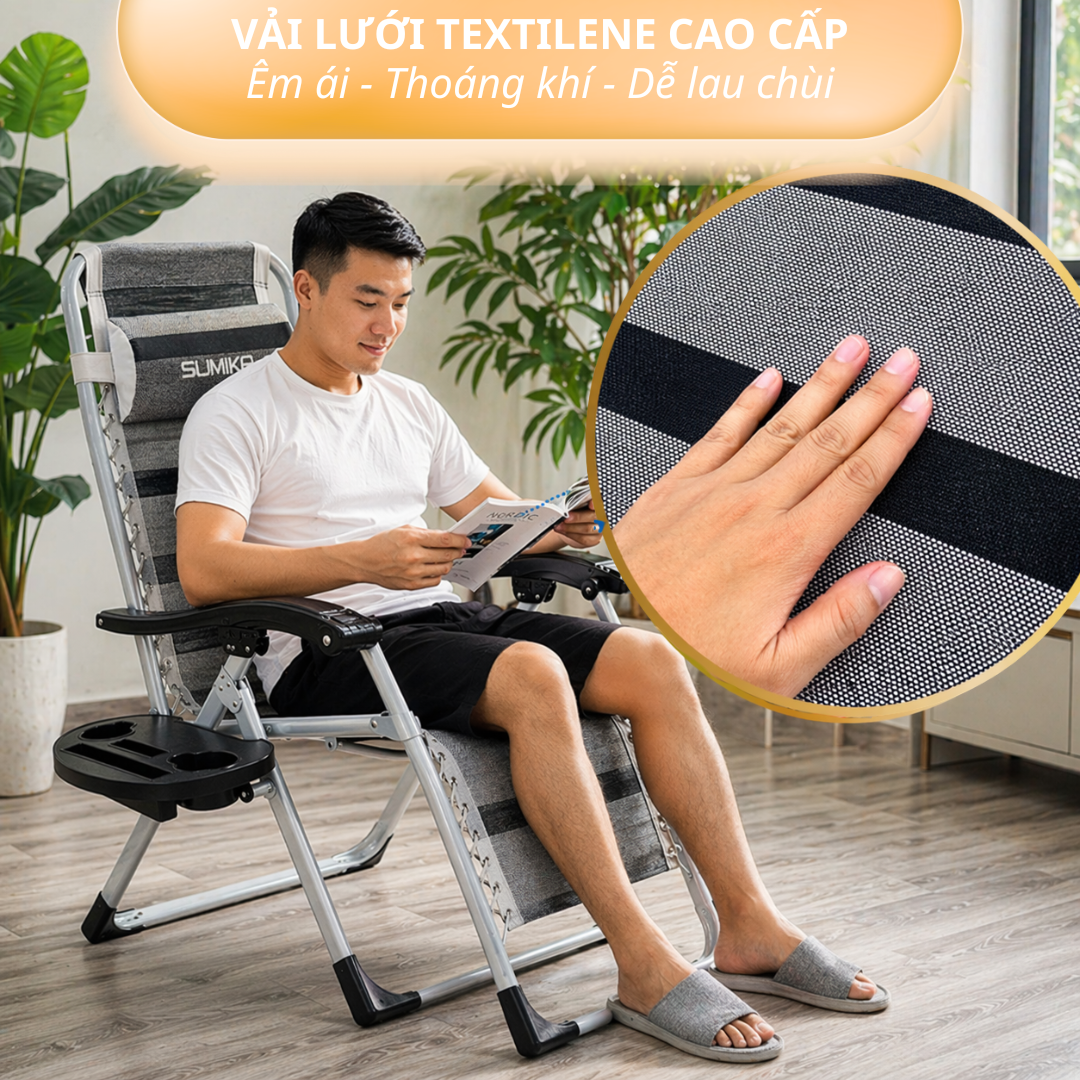  Ghế Xếp Thư Giãn SUMIKA 199, Vải Lưới Textilene Thoáng Khí, Khóa Kim Loại 