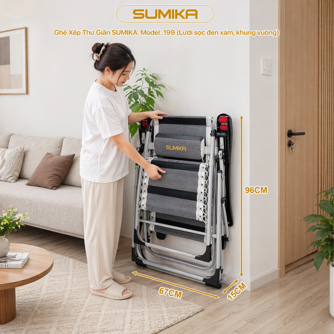  Ghế Xếp Thư Giãn SUMIKA 199, Vải Lưới Textilene Thoáng Khí, Khóa Kim Loại 