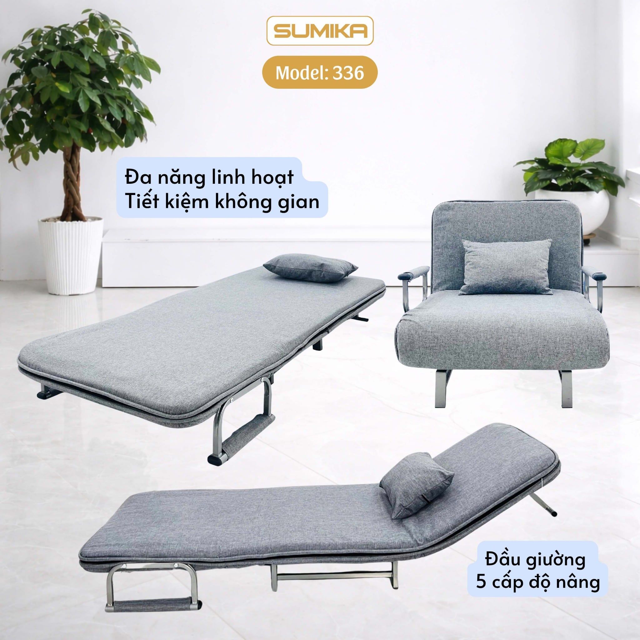  Ghế Sofa giường thông minh gấp gọn SUMIKA 336, rộng 80cm 