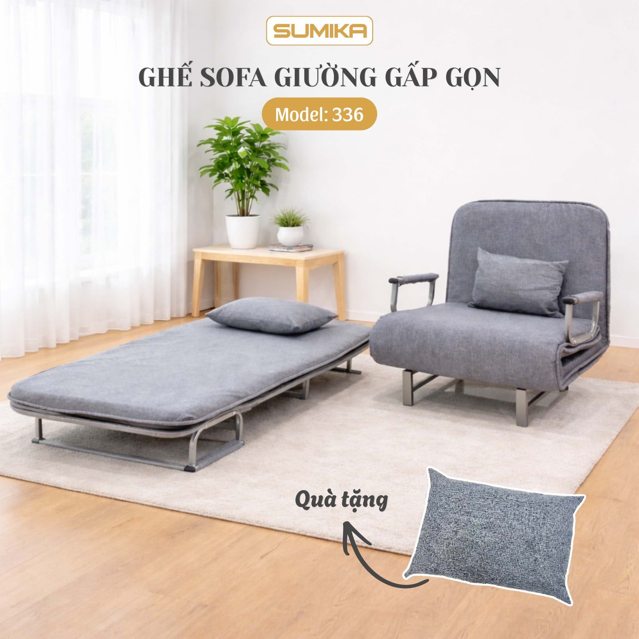  Ghế Sofa giường thông minh gấp gọn SUMIKA 336, rộng 80cm 