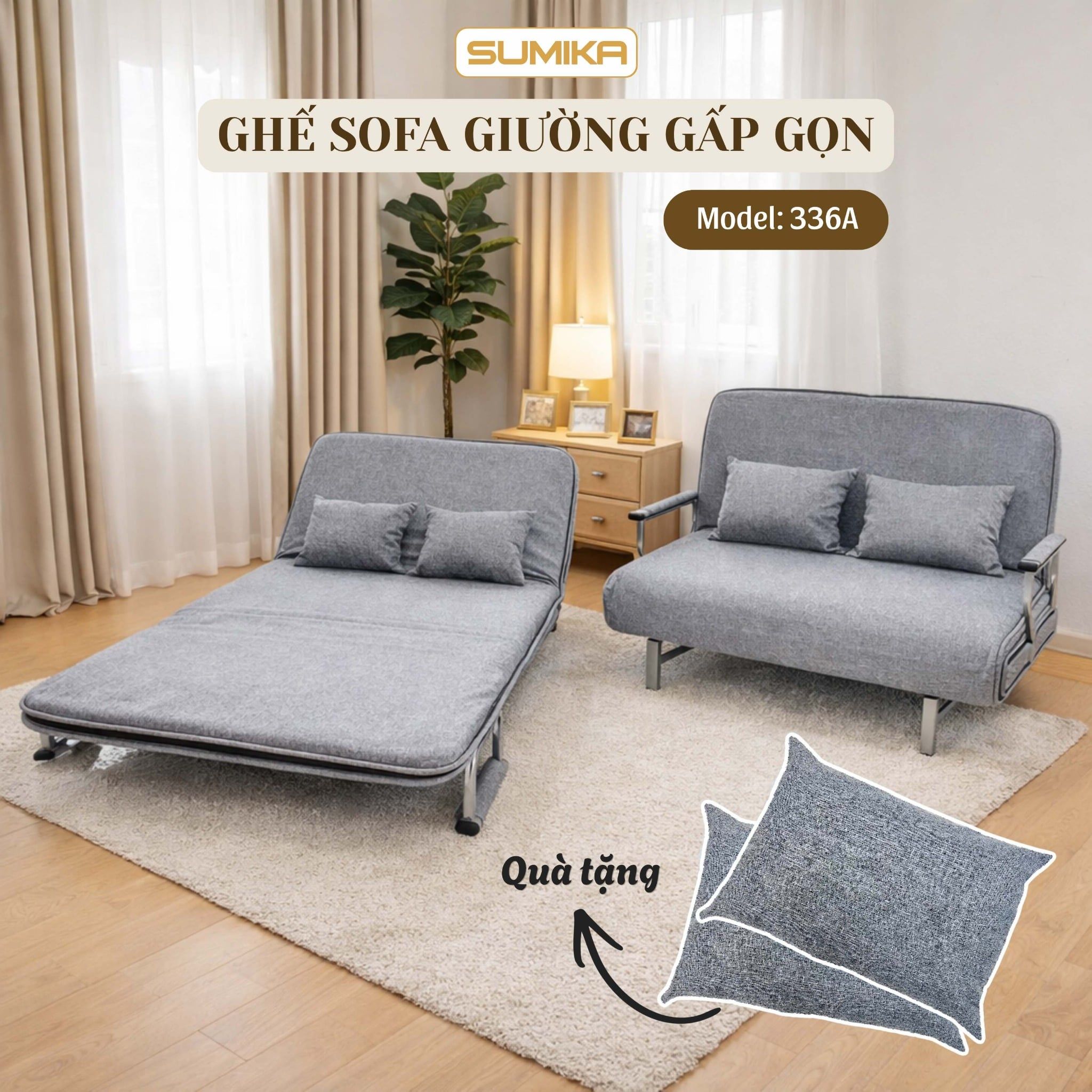  Ghế Sofa giường thông minh gấp gọn SUMIKA 336A, rộng 120cm 