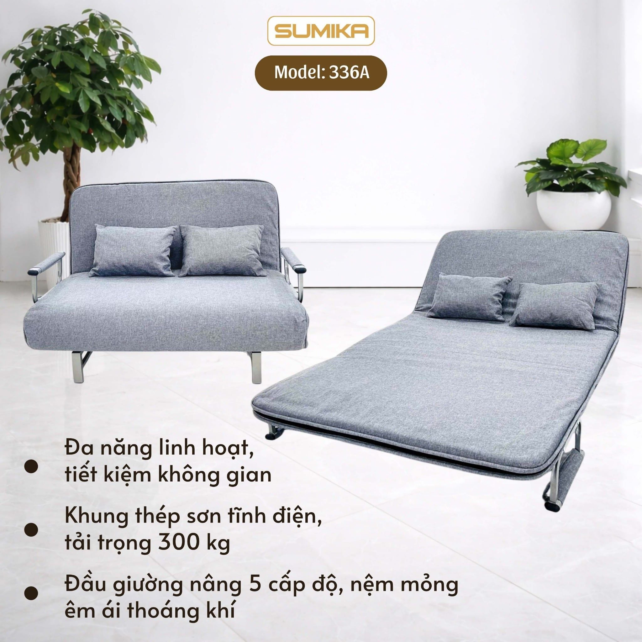  Ghế Sofa giường thông minh gấp gọn SUMIKA 336A, rộng 120cm 