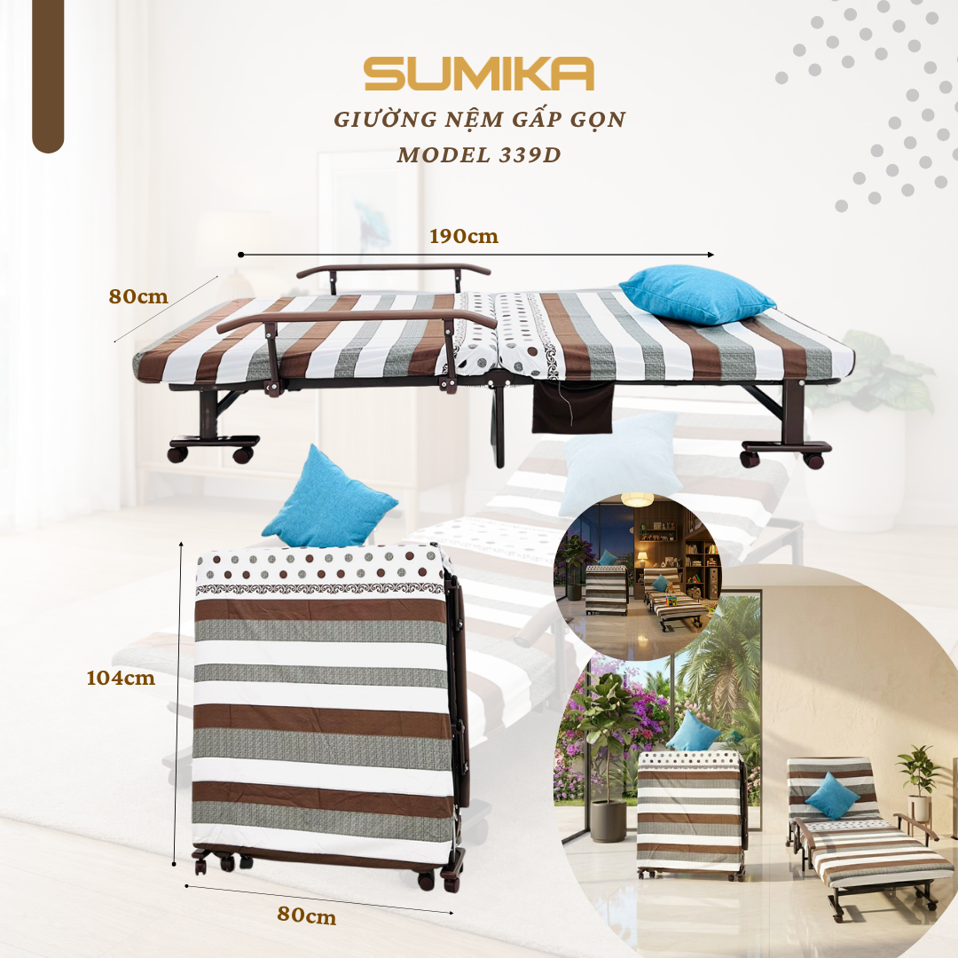  Giường nệm xếp gọn SUMIKA 339D, chiều rộng 80cm 