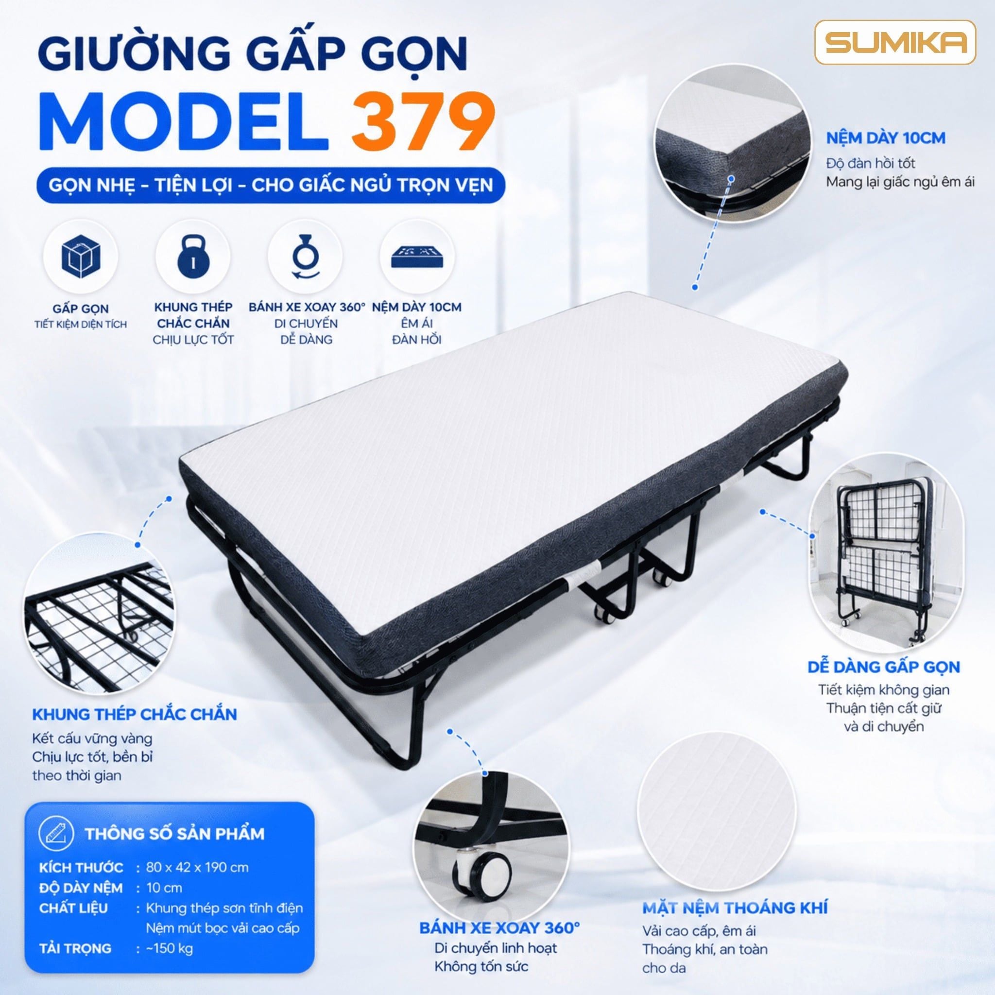  Giường nệm xếp gọn SUMIKA 379 