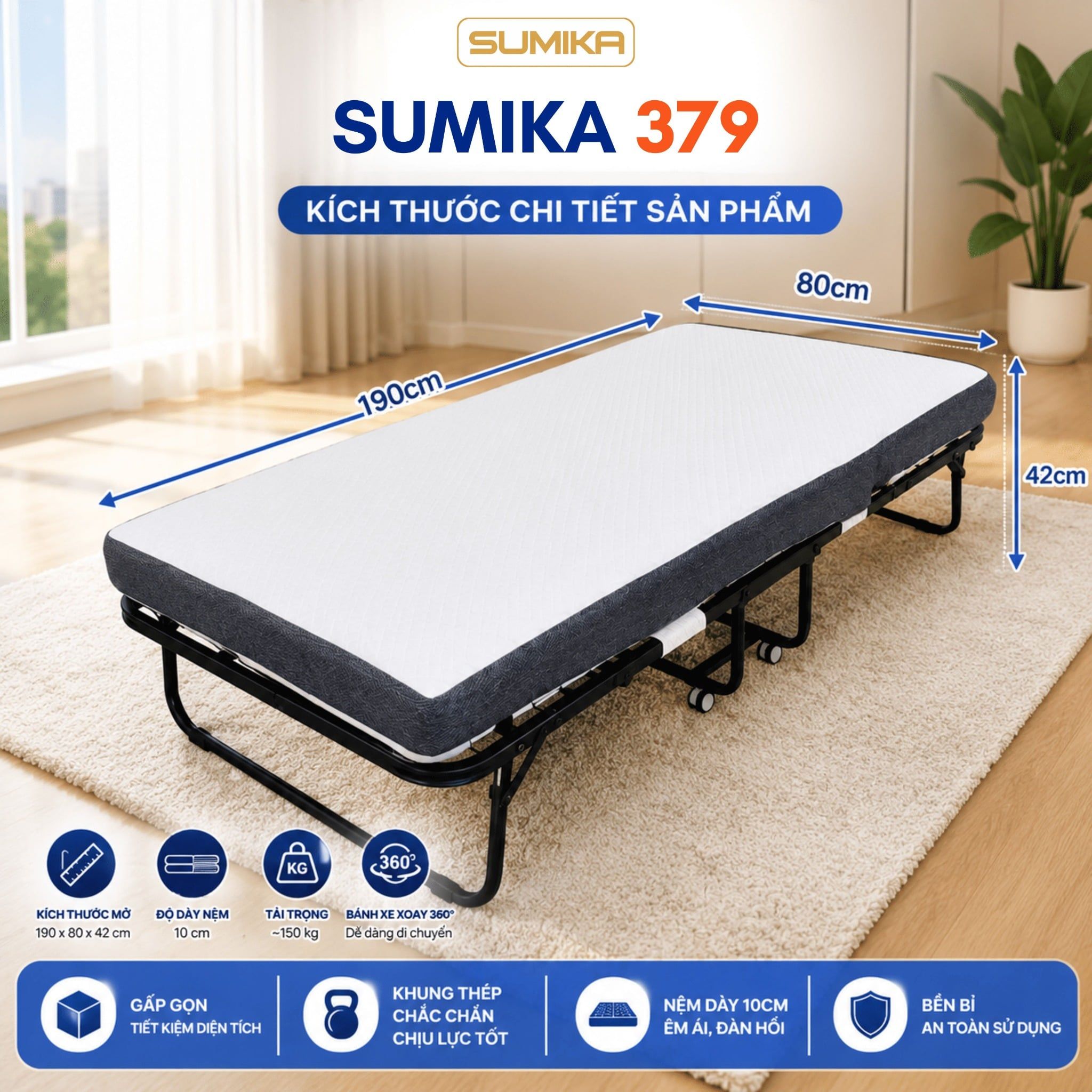  Giường nệm xếp gọn SUMIKA 379 