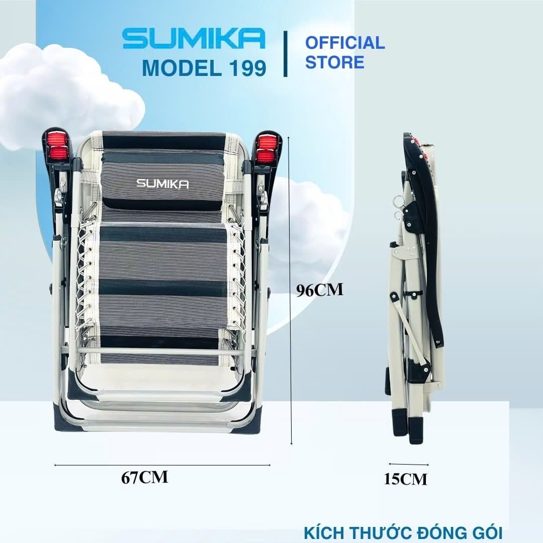 Ghế Xếp Thư Giãn SUMIKA 199, Vải Lưới Textilene Thoáng Khí, Khóa Kim Loại 