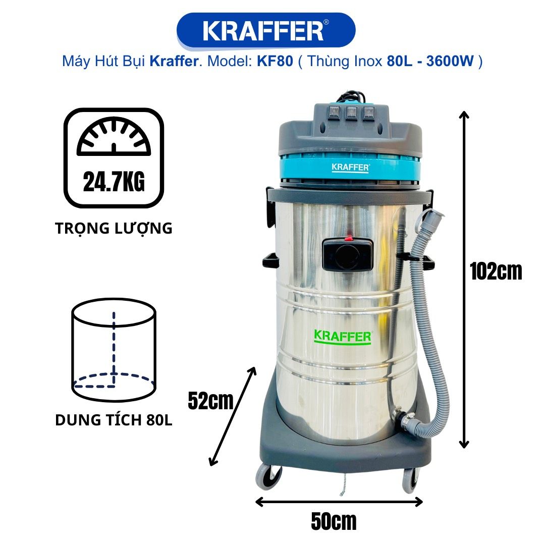  Máy hút bụi công nghiệp Kraffer KF80, công suất 3600W 
