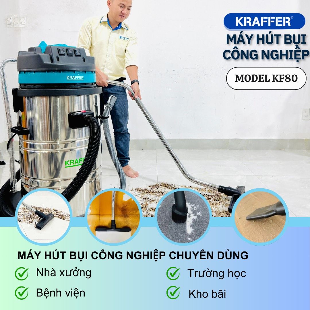  Máy hút bụi công nghiệp Kraffer KF80, công suất 3600W 