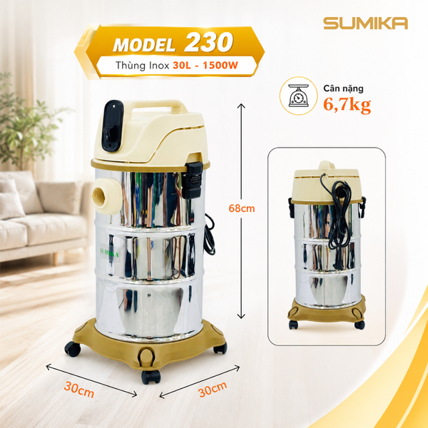  Máy hút bụi gia đình Sumika 230, 1500W, thùng chứa 30L 