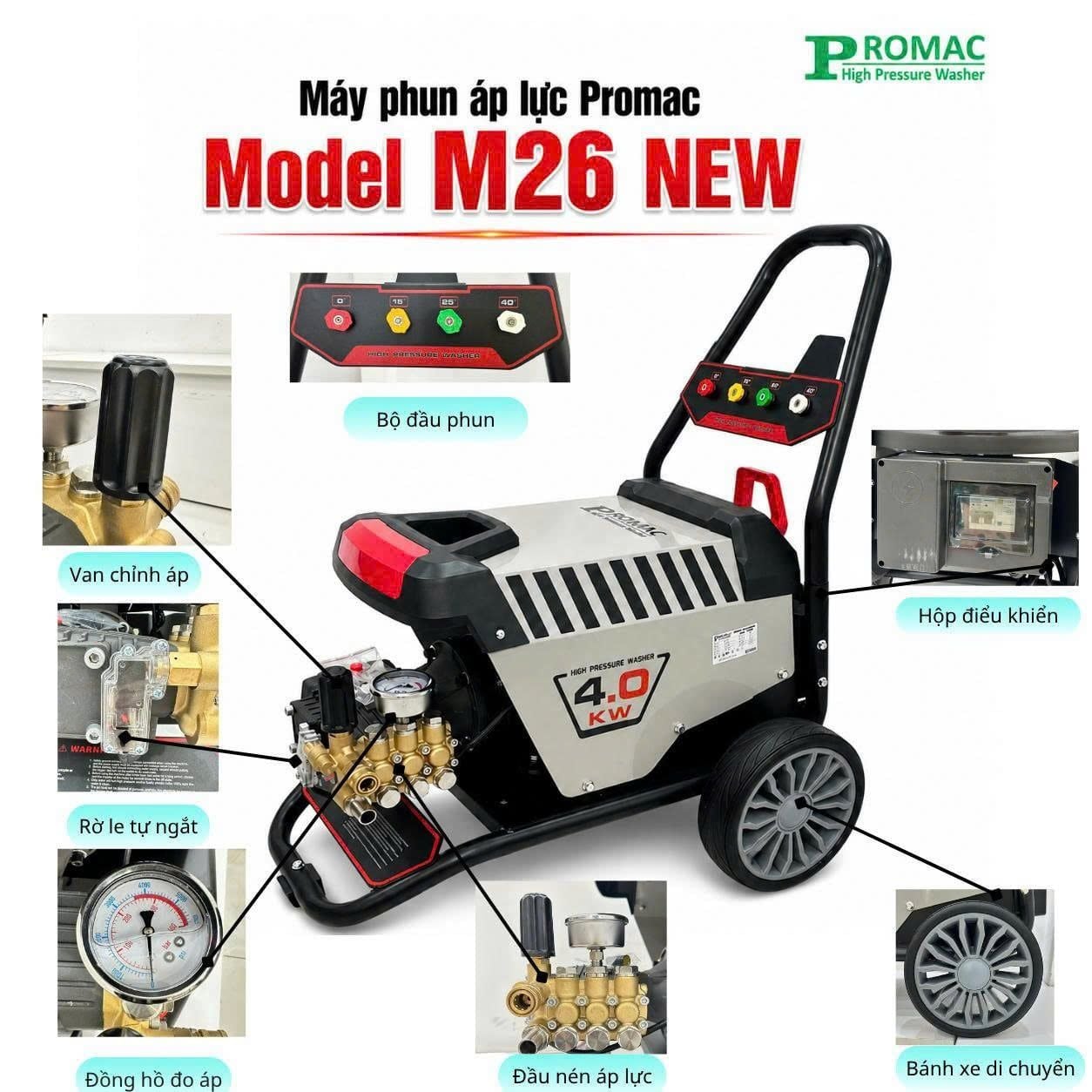  Máy phun rửa áp lực cao Promac M26 NEW, công suất 4kW 