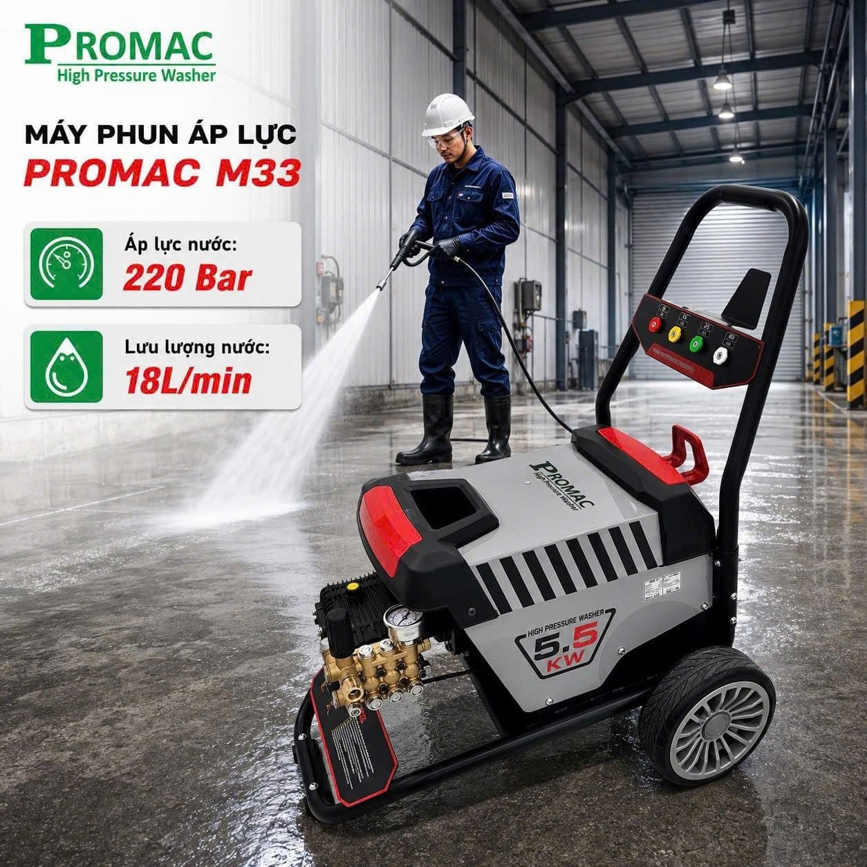  Máy phun rửa áp lực cao Promac M33, công suất 5.5kW 