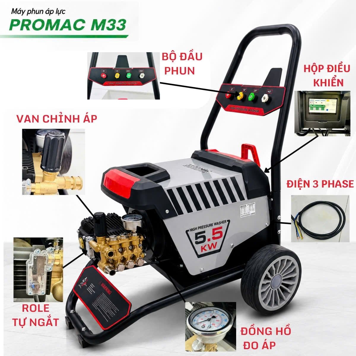  Máy phun rửa áp lực cao Promac M33, công suất 5.5kW 
