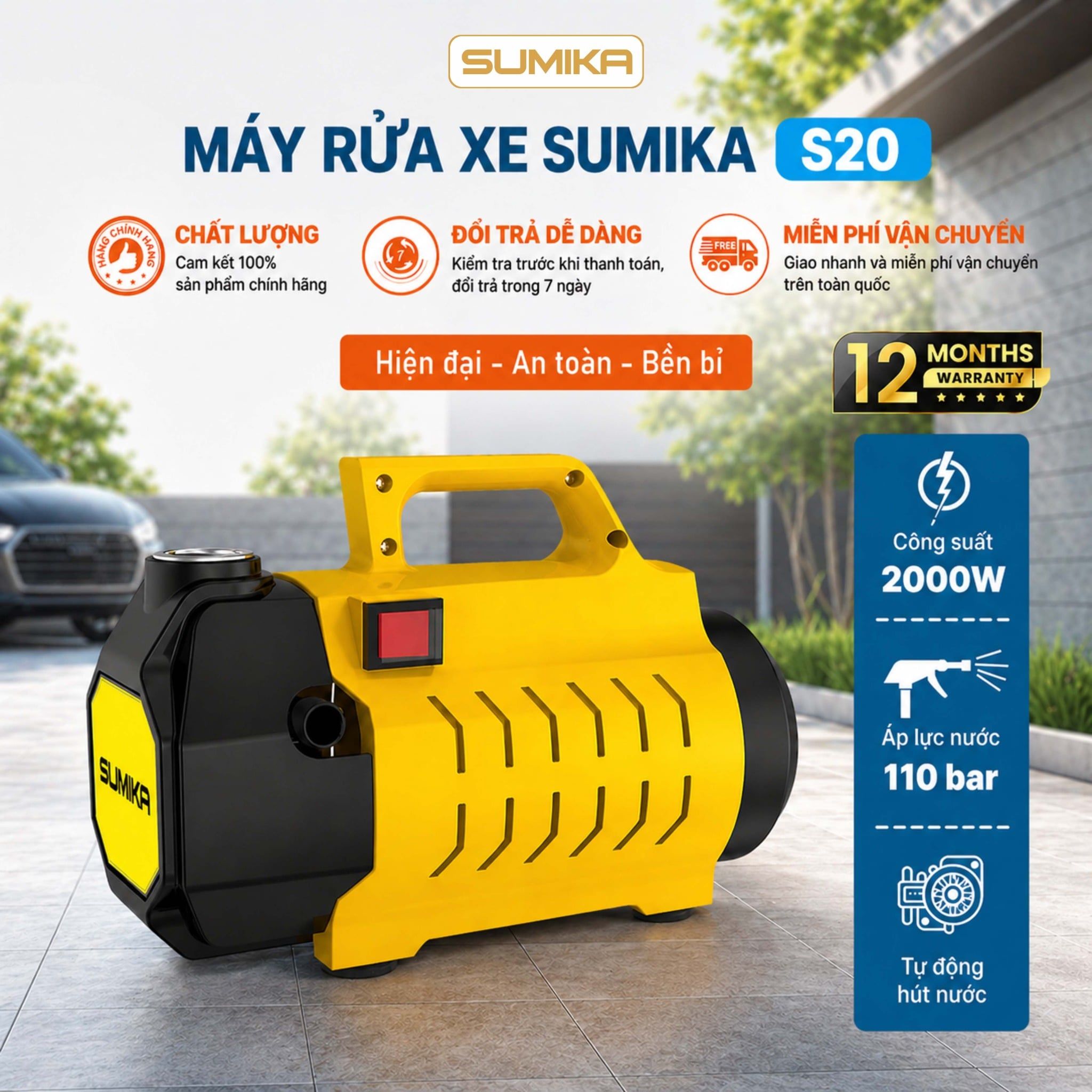  Máy rửa xe áp lực SUMIKA S20, công suất 2000W 