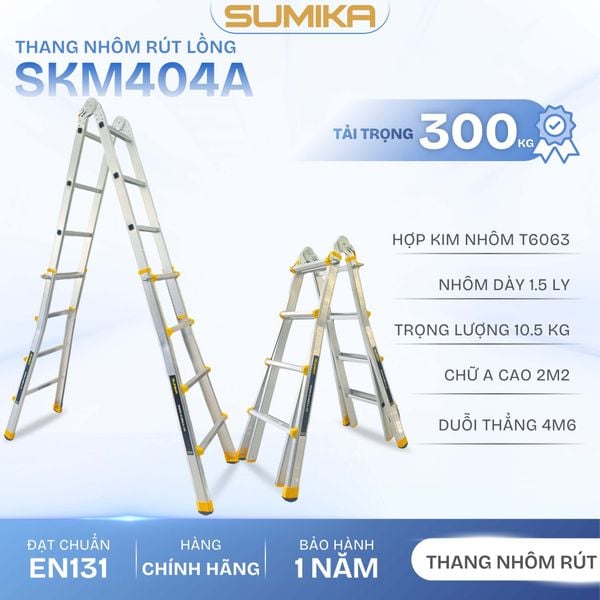  Thang nhôm chữ A rút lồng SUMIKA SKM404A, chữ A cao nhất 2.2m 